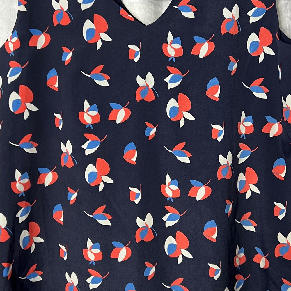 ANTHROPOLOGIE W5 Navy, Orange, Periwinkle & Cream Floral Tulip Pattern Tank Top - Picture 7 of 10